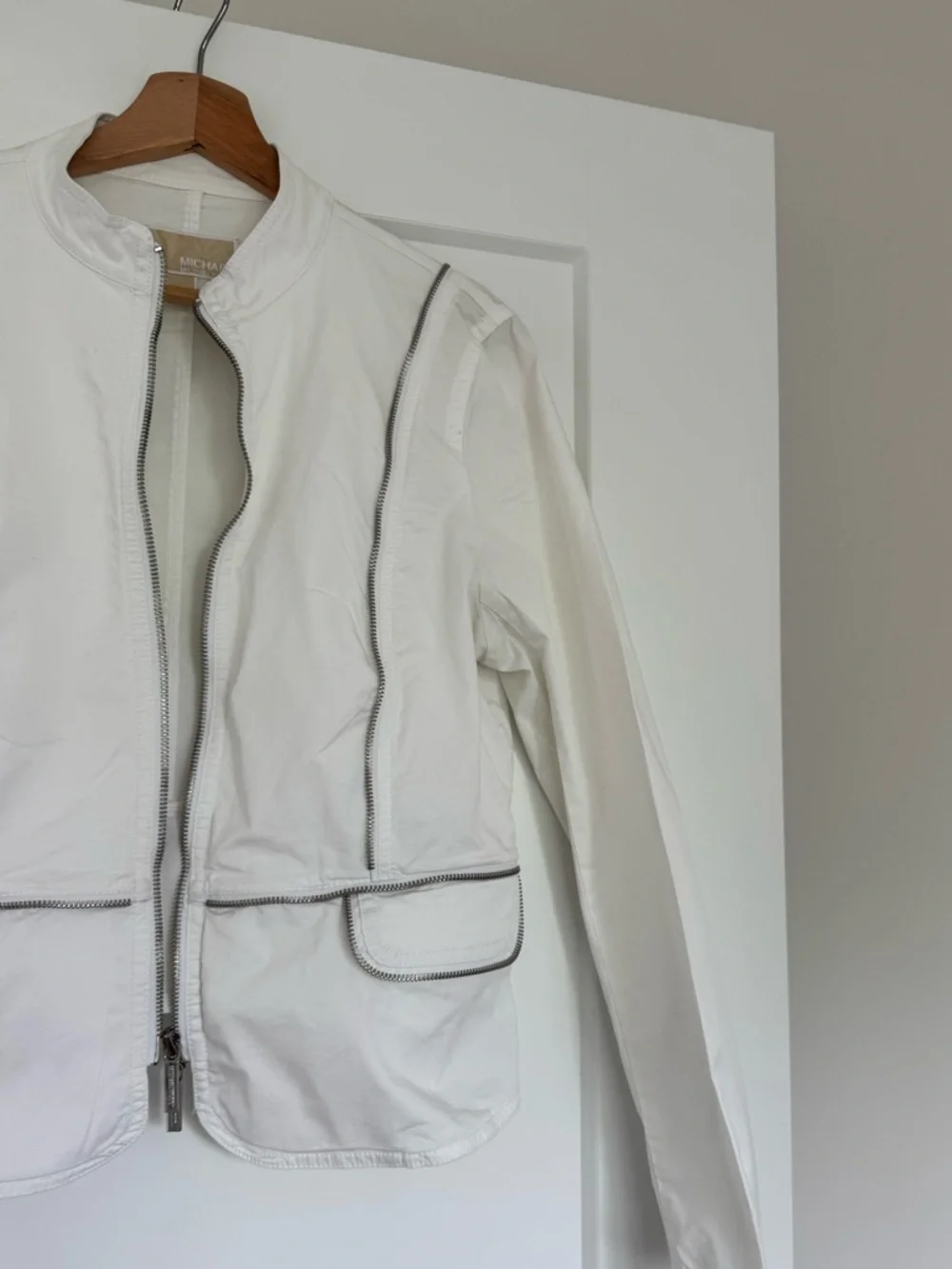 Michael Kors White Zip Front Jacket Size 14 Silver Hardware Lightweight Jacket